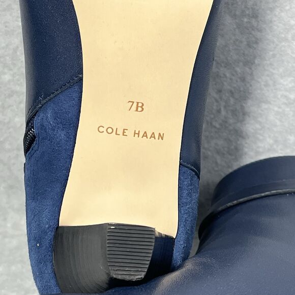 Cole Haan Sylvan Boot Women's 7B Mid Heel Bootie Blue Leather Pointed Signature - Picture 15 of 16
